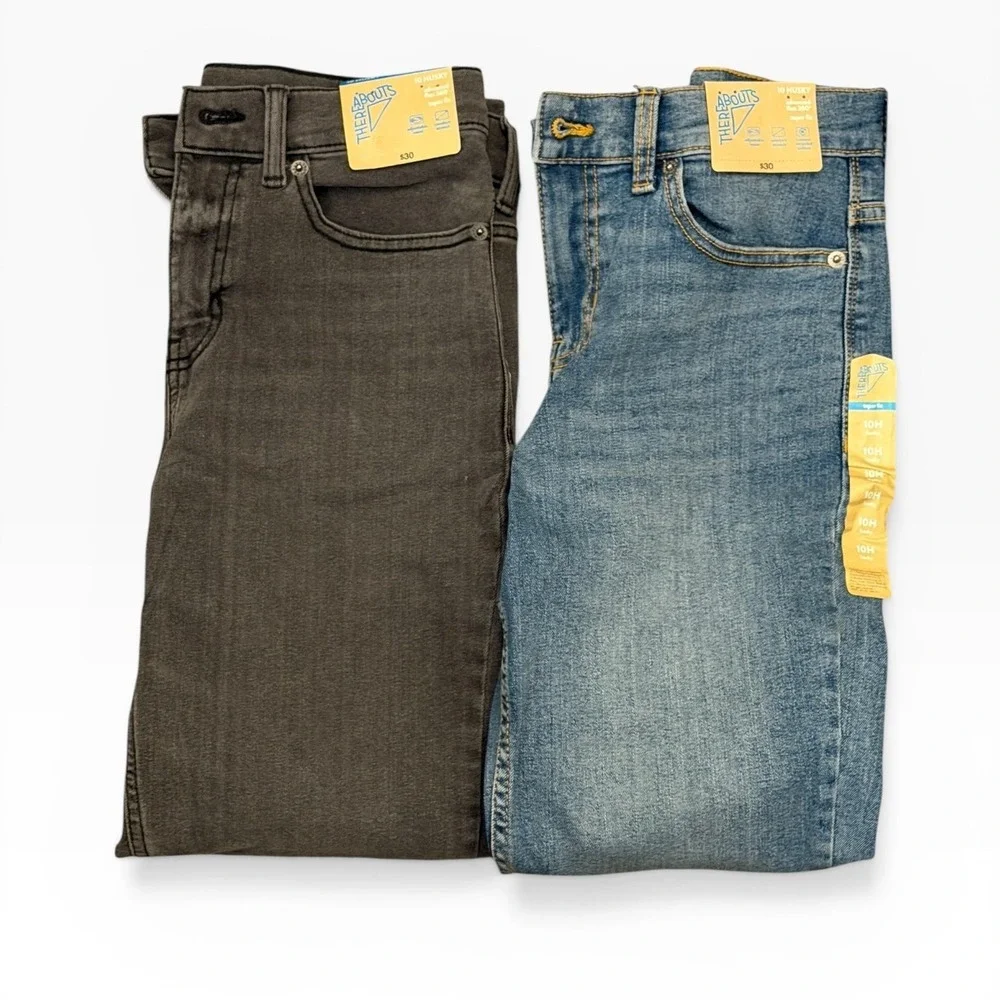 Thereabouts Boys 10 Husky Taper Fit Advanced Flex 360 Jeans Bundle Blue Grey 2PK